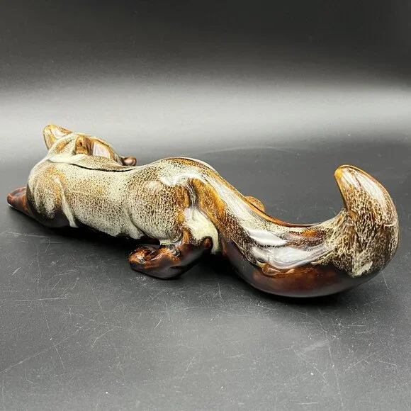 Vintage Art Pottery Fox Figurine Brown Drip Glaze Handcrafted Ceramic Sculpture - Picture 5 of 12